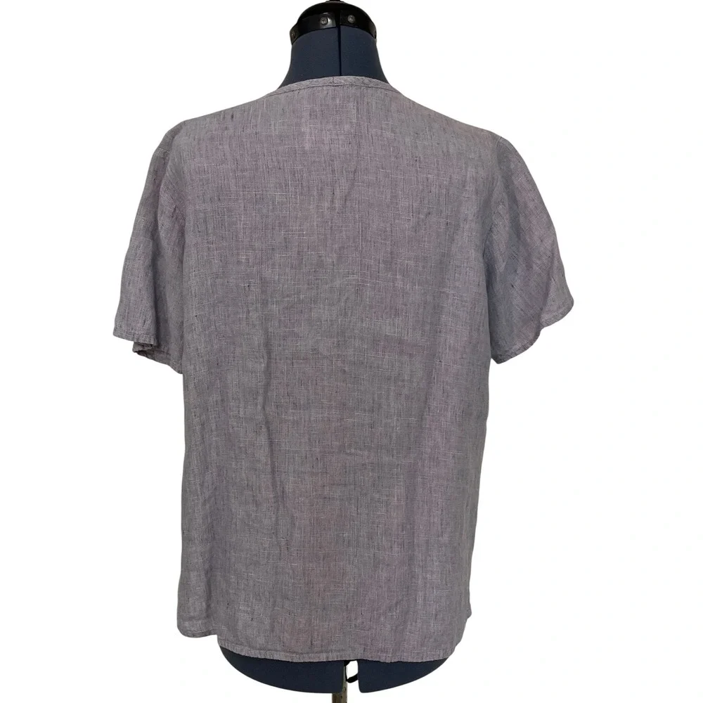 FLAX Jeanne Engelhart 3 Pc Blue 100% Linen Set Shirt Top Barrel Crop Pants S